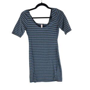 Xhiliration Womens Mini Dress Scoop Neck Knit Stretch Striped Black Blue XS
